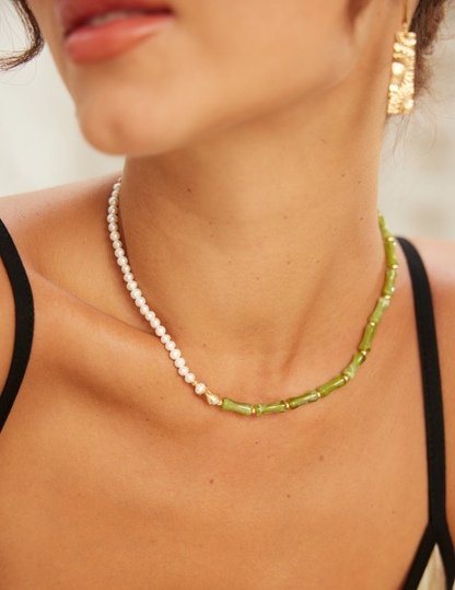 Bamboo Chic Resin Stone & Pearl Necklace