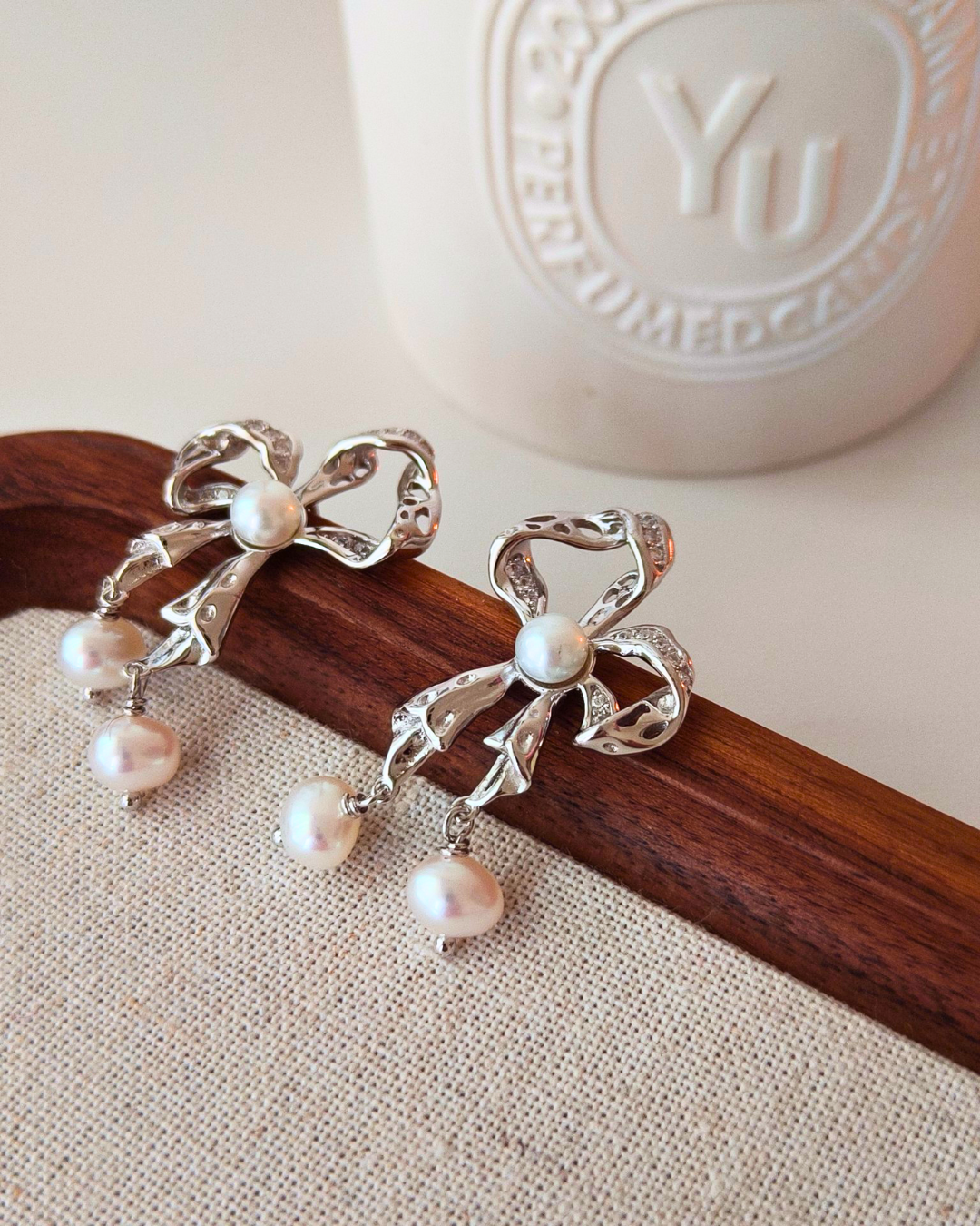 Delicate Pearl and Zircon Embellished Sterling Silver Butterfly Earrings