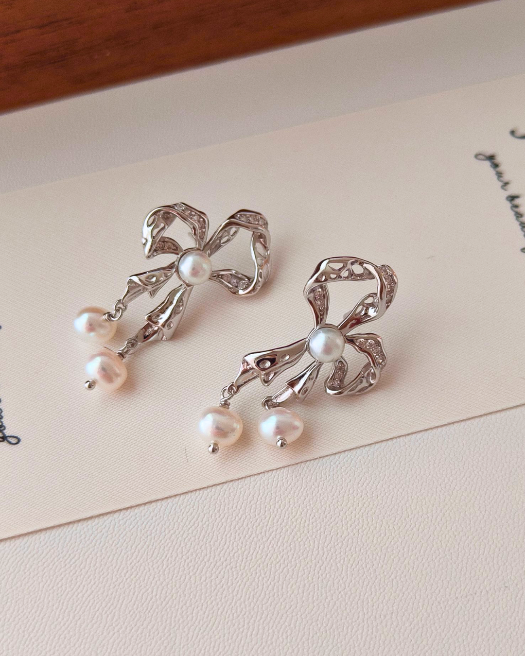 Delicate Pearl and Zircon Embellished Sterling Silver Butterfly Earrings