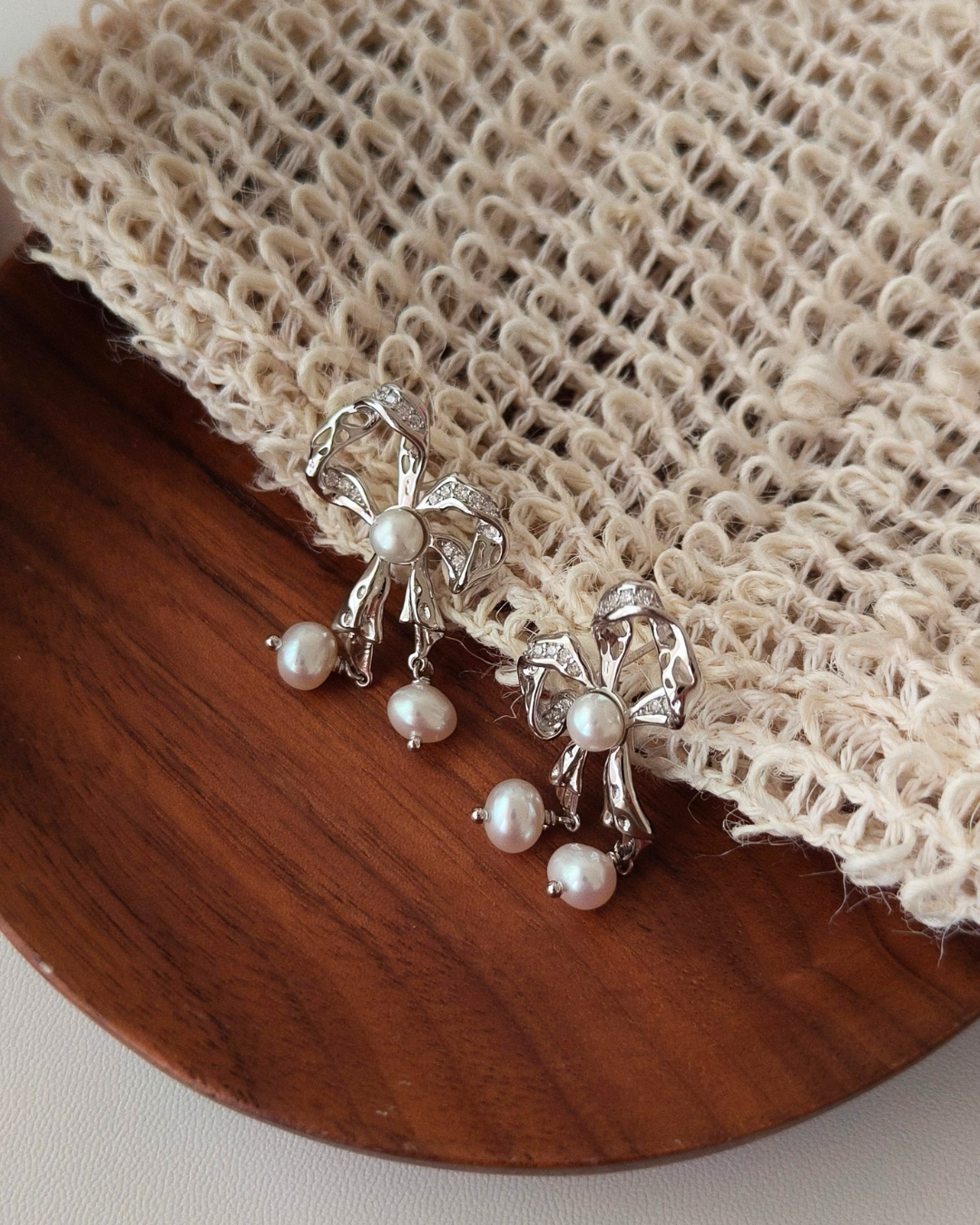 Delicate Pearl and Zircon Embellished Sterling Silver Butterfly Earrings