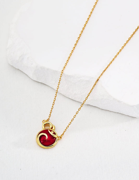 Charm K Gold Red Agate Pendant Necklace in Sterling Silver