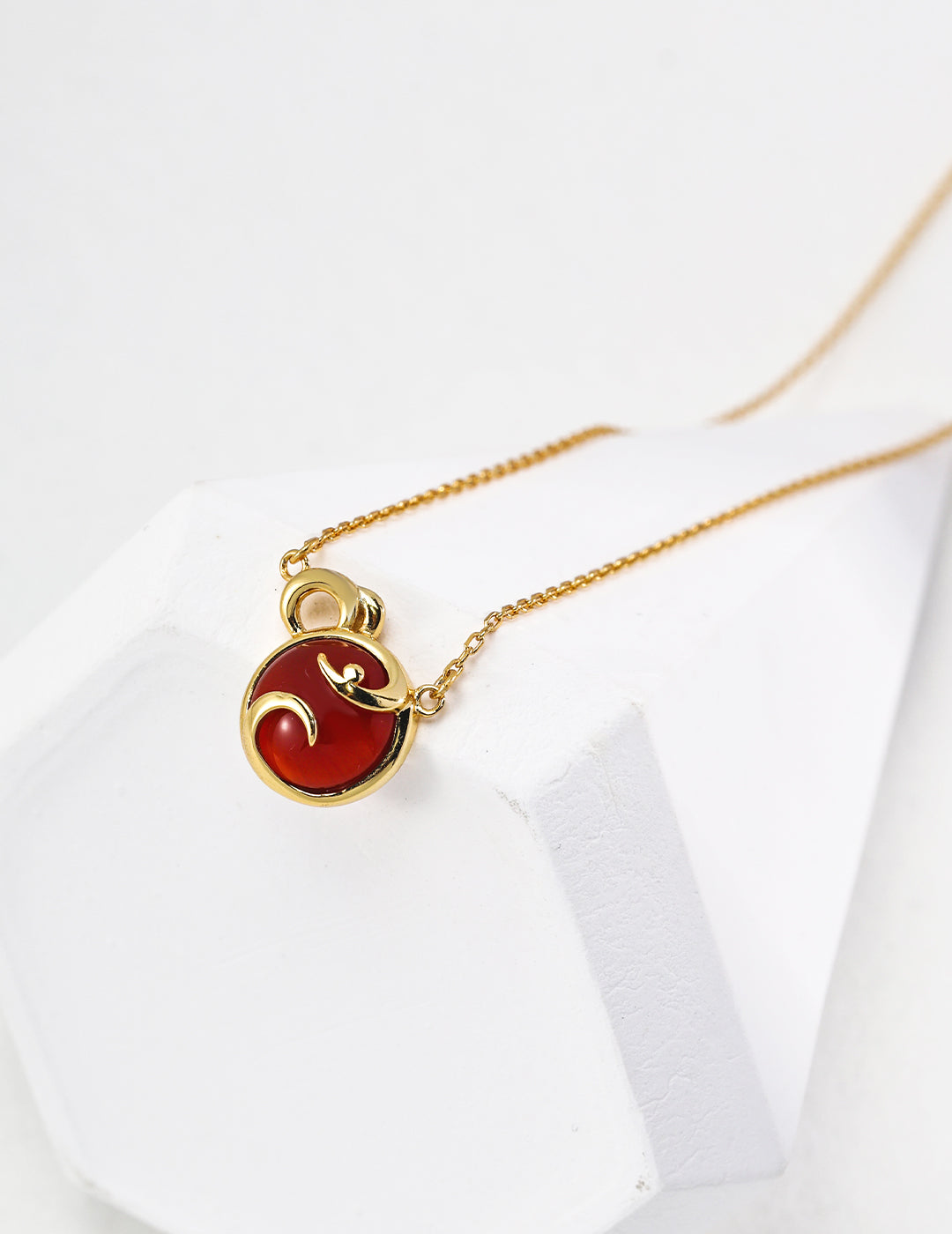 Charm K Gold Red Agate Pendant Necklace in Sterling Silver