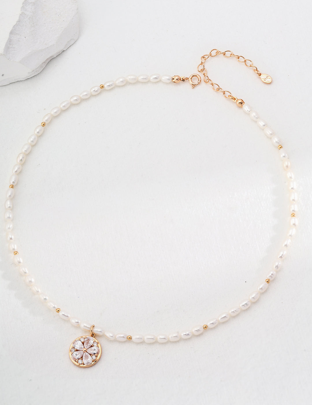 Blooming Luck Zircon and Pearl Sterling Silver Necklace