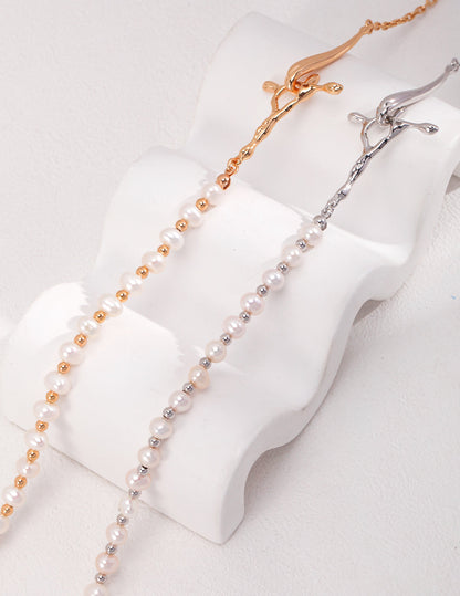 Opulent Rice-Grain Pearl & Sterling Silver Splicing Necklace