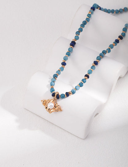 Azure Breeze: Enchanting Amazonite Lapis Lazuli Pearl Pendant Necklace