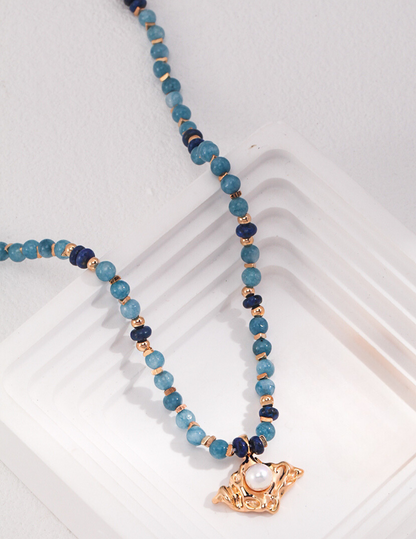 Azure Breeze: Enchanting Amazonite Lapis Lazuli Pearl Pendant Necklace