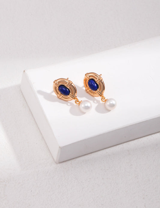 Radiant Dawn: Lapis Lazuli and Pearl Sterling Silver Earrings