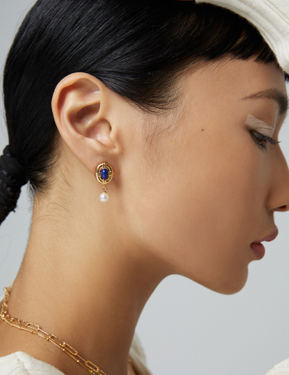 Radiant Dawn: Lapis Lazuli and Pearl Sterling Silver Earrings