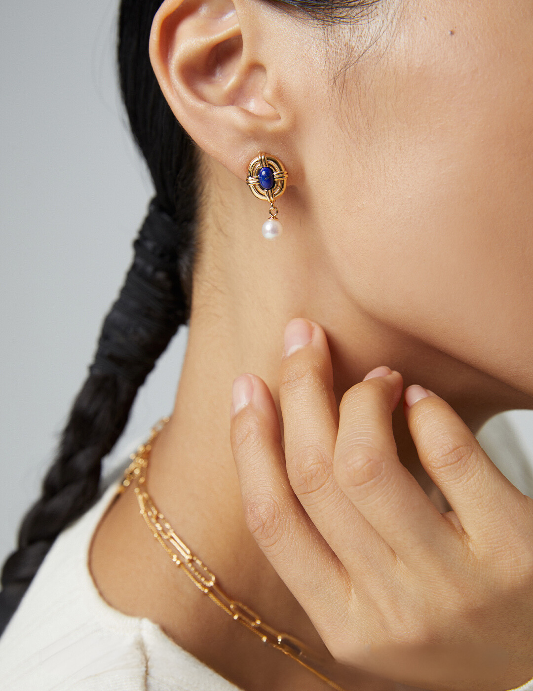 Radiant Dawn: Lapis Lazuli and Pearl Sterling Silver Earrings