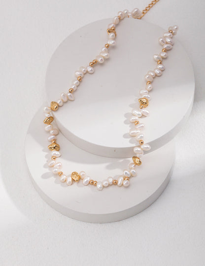 Lavish Dewdrop Pearl and Gold Bead Necklace