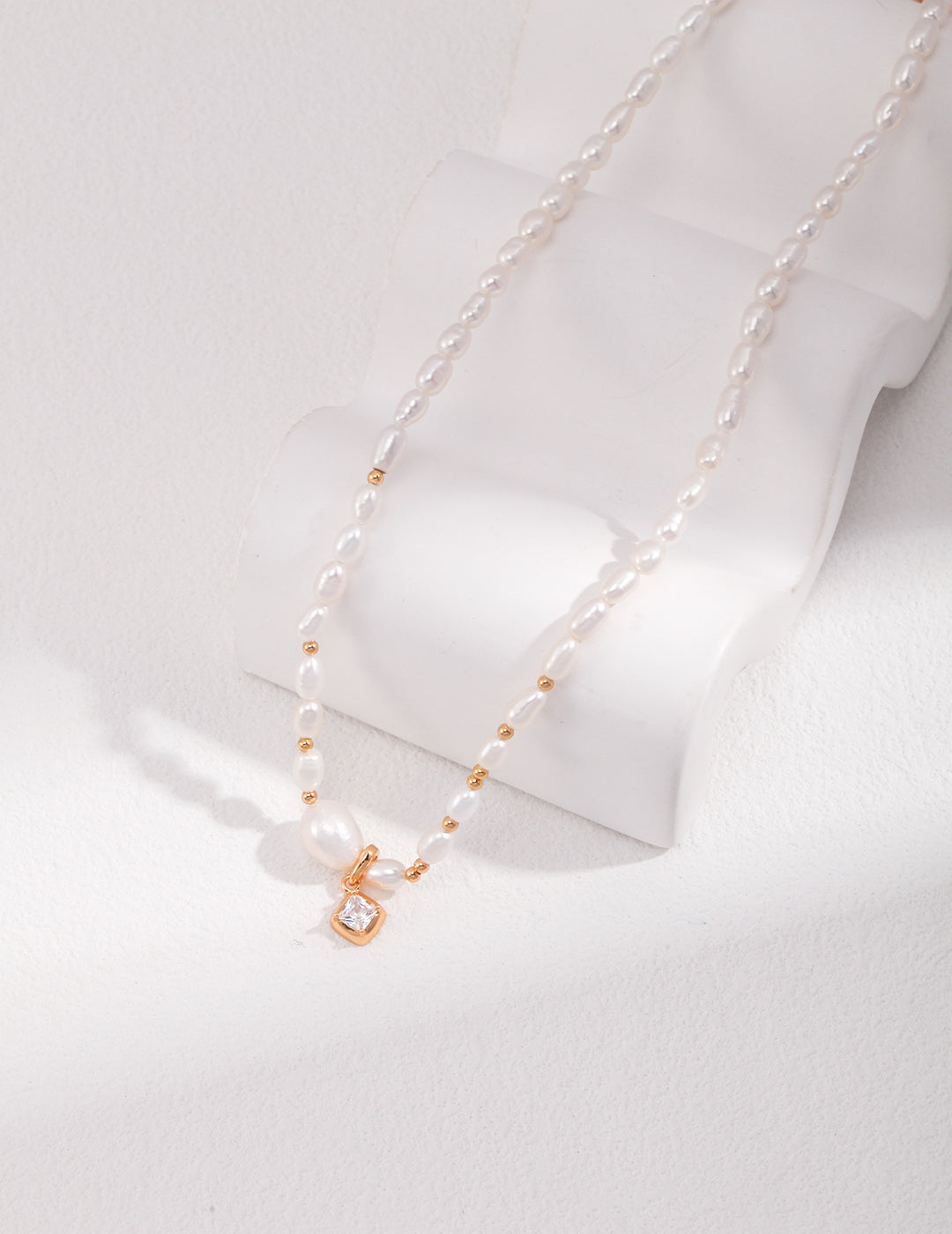 Aurora: Luminous Pearl and Zircon Sterling Silver Necklace