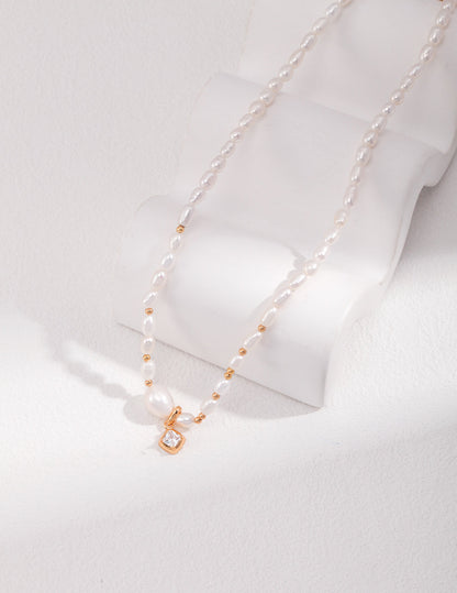 Aurora: Luminous Pearl and Zircon Sterling Silver Necklace