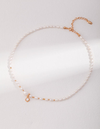 Aurora: Luminous Pearl and Zircon Sterling Silver Necklace