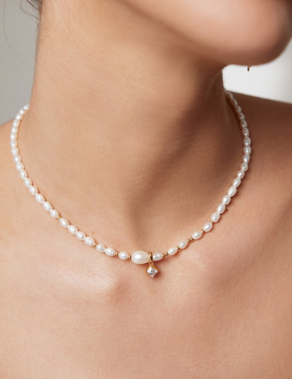 Aurora: Luminous Pearl and Zircon Sterling Silver Necklace