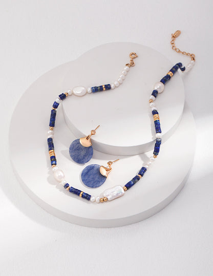 Tranquil Lagoon: Premium Lapis Lazuli and Pearl Sterling Silver Necklace