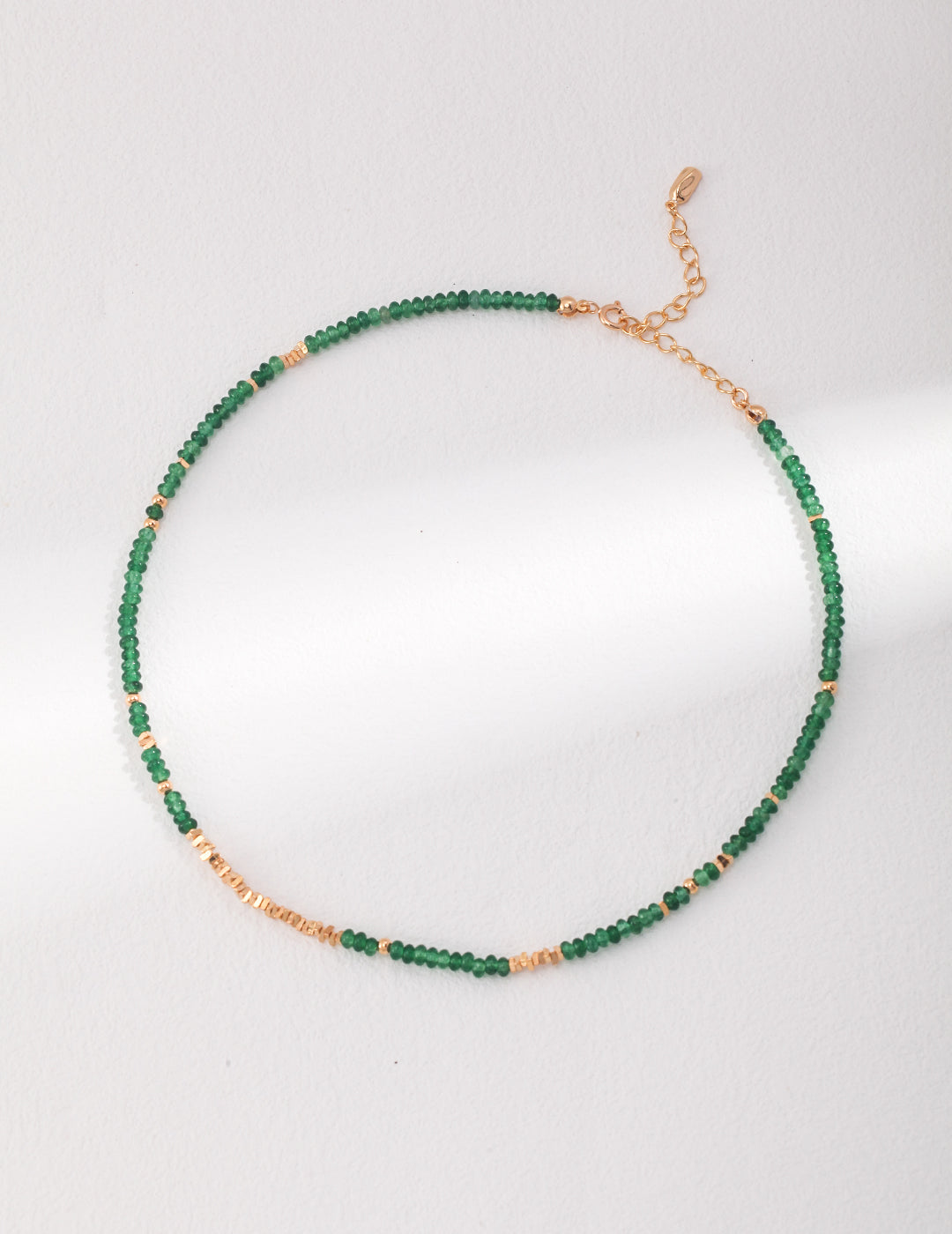 Emerald Jade Symphony Retro Gold Beaded Sterling Silver Necklace