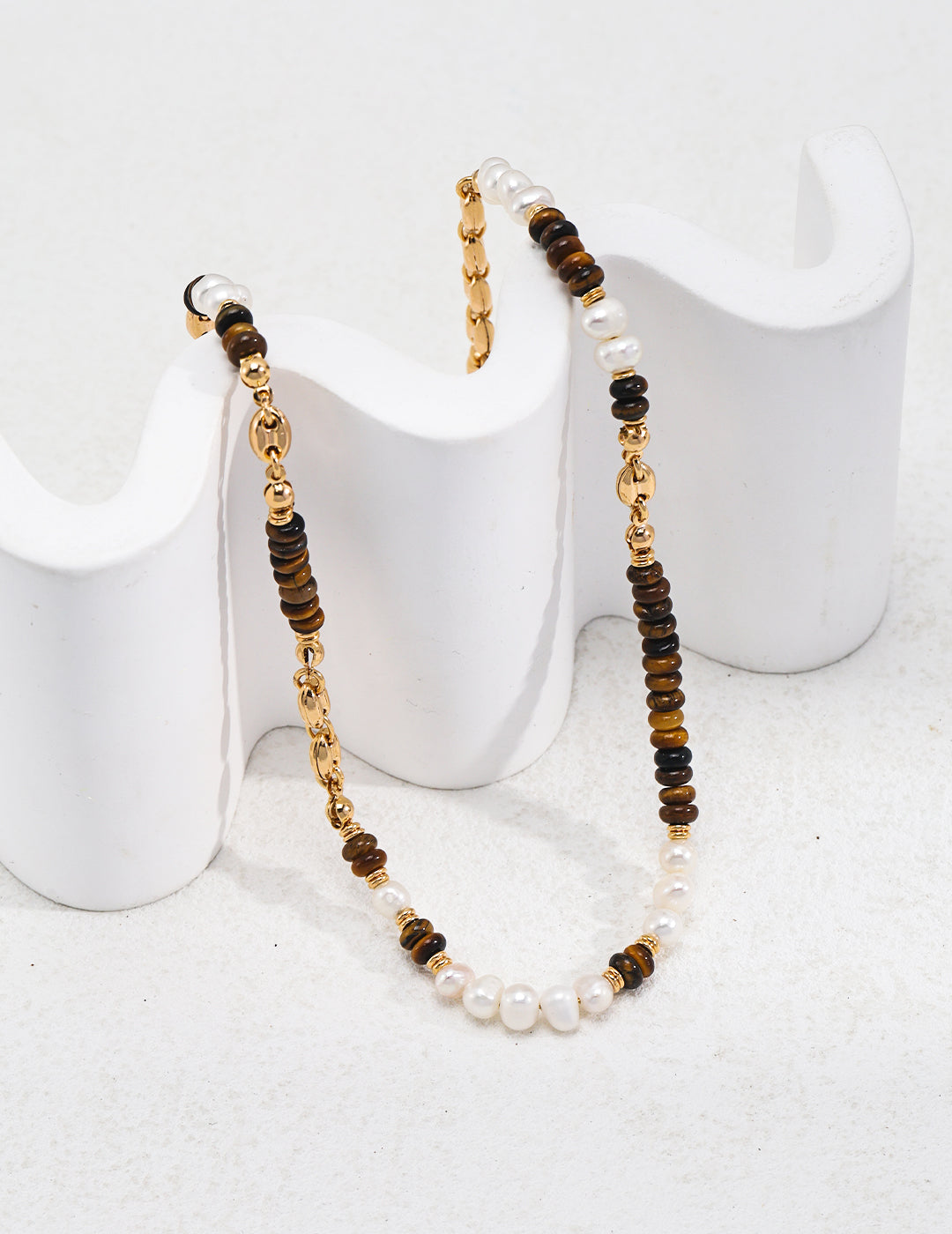 Exotic Romance: Tiger Eye & Pearl Sterling Silver Beaded Necklace