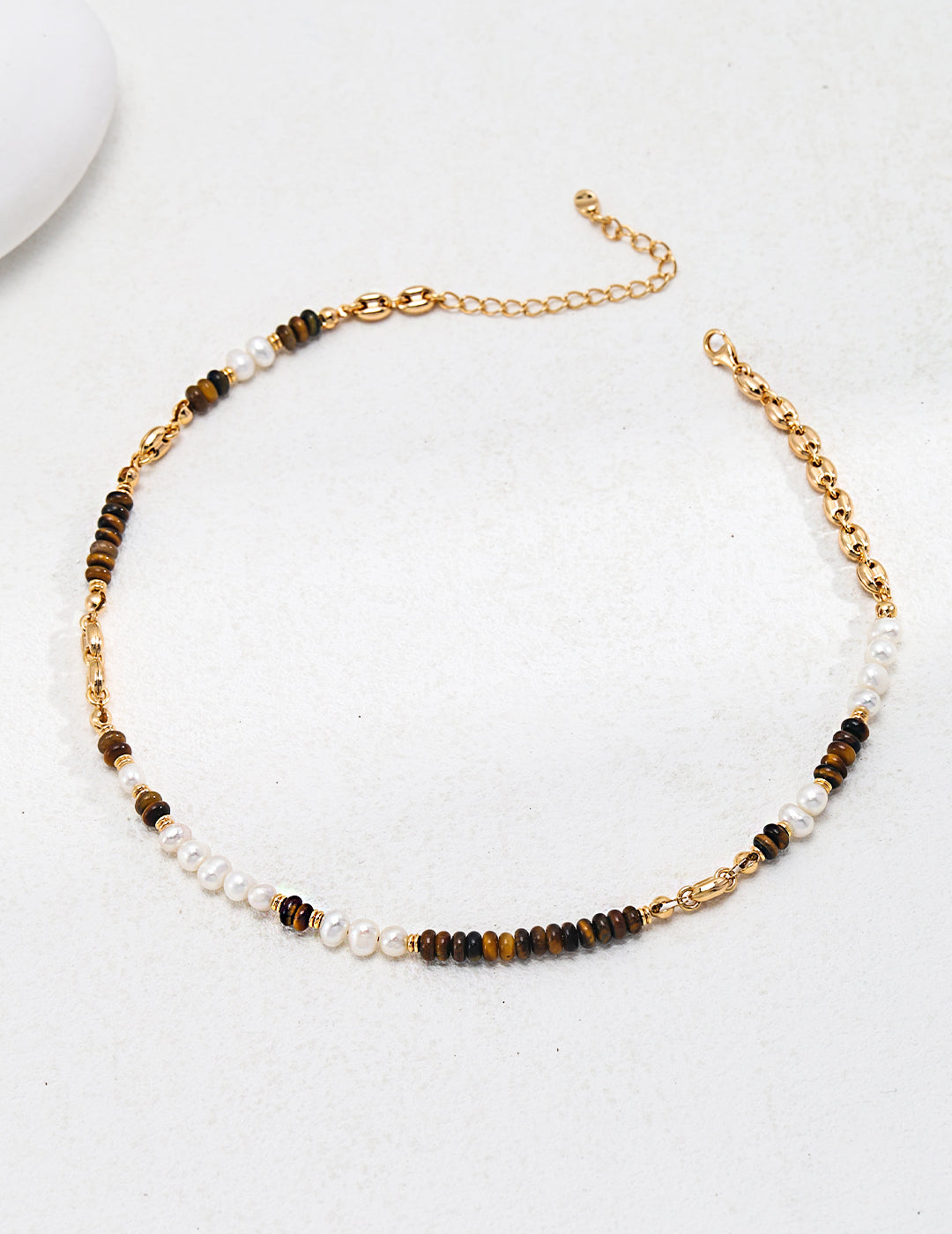 Exotic Romance: Tiger Eye & Pearl Sterling Silver Beaded Necklace