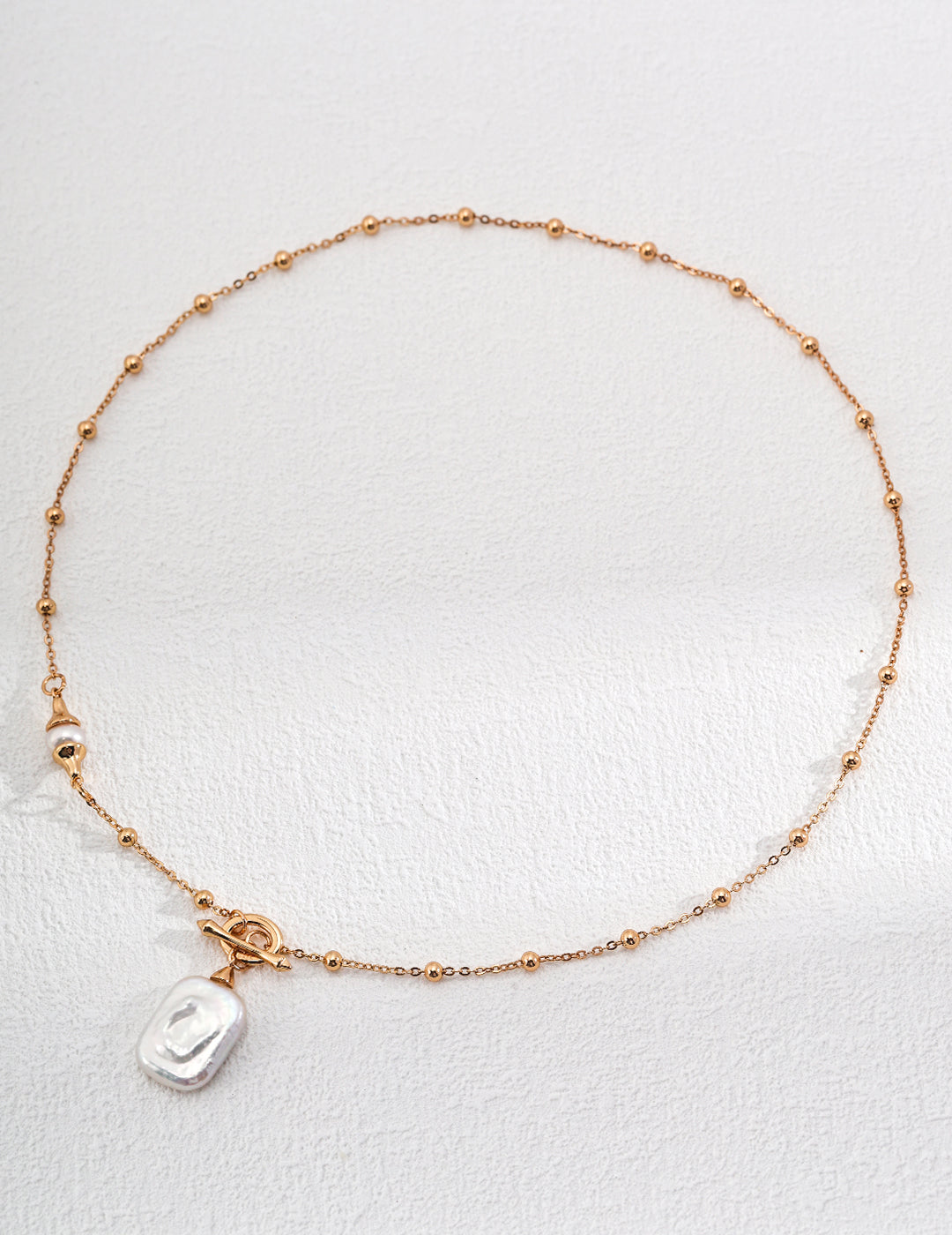 Dazzling Pearl and Gold Beaded Sterling Silver Necklace with OT Lock