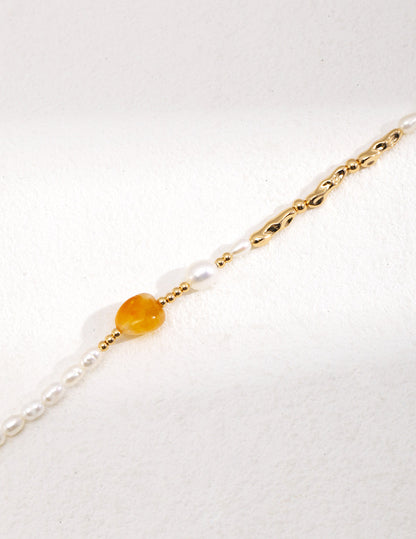 Tropical Rainforest: Premium Natural Pearl & Sterling Silver Necklace with Tiger Eye Pendant