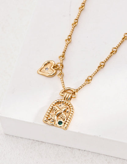 Eternal Love and Freedom: Retro Gold Heart and Swift Pendant Necklace