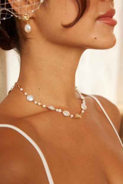 Ethereal Garden: Elegant Floral Pearl and Zircon Sterling Silver Necklace