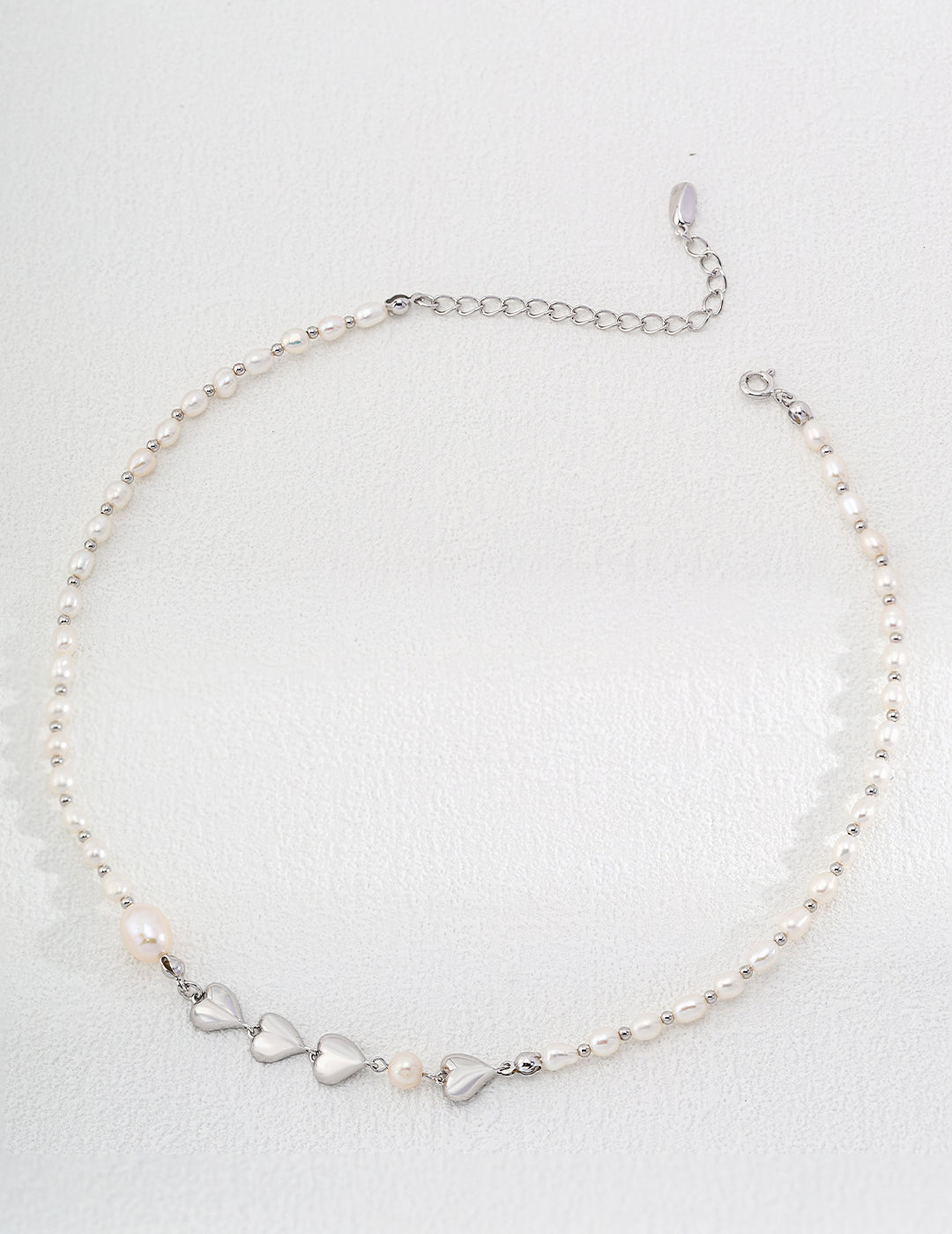 Gleaming Heart-Shaped Natural Pearl & Sterling Silver Necklace