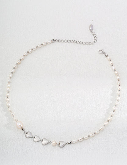 Gleaming Heart-Shaped Natural Pearl & Sterling Silver Necklace