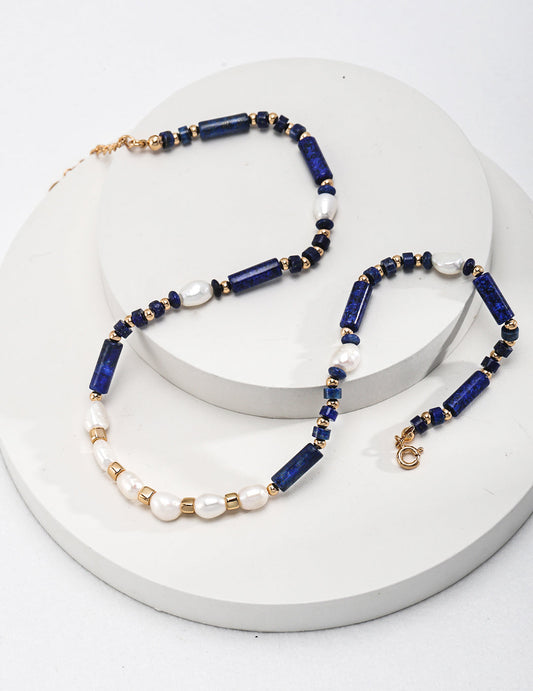 Boundless: Neutral Lapis Lazuli and Pearl Sterling Silver Necklace