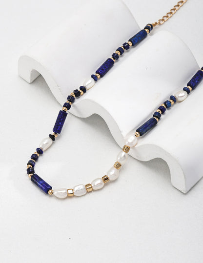 Boundless: Neutral Lapis Lazuli and Pearl Sterling Silver Necklace