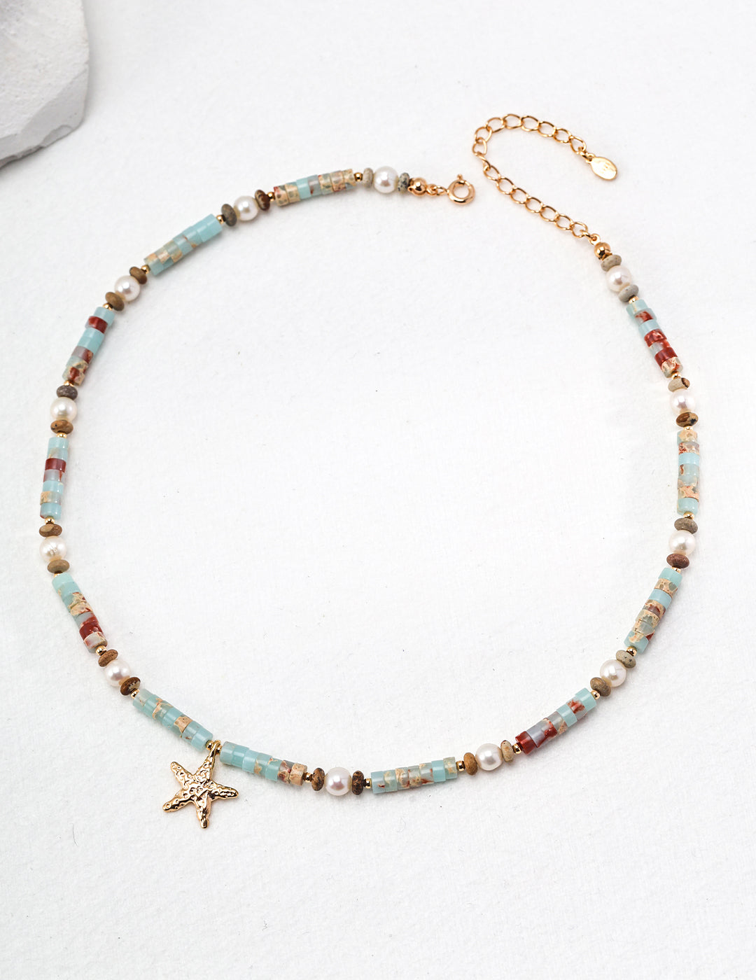 Beach Star: Fresh Shoushan Stone and Pearl Sterling Silver Beaded Necklace