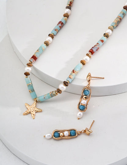 Beach Star: Fresh Shoushan Stone and Pearl Sterling Silver Beaded Necklace