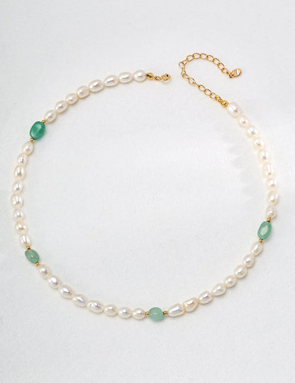 Coastal Serenity Green Jade and Pearl Elegance Necklace