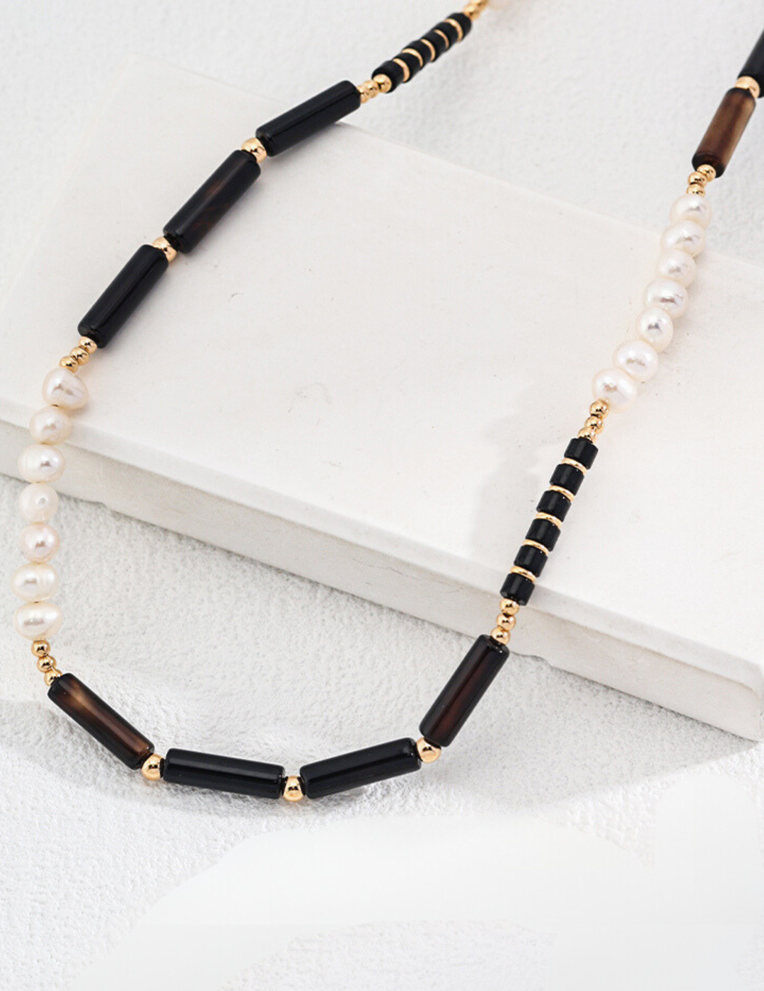 Midnight: Exquisite Black Agate and Pearl Beaded Necklace