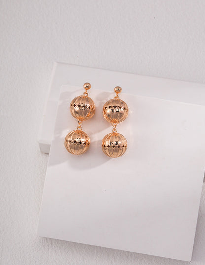 Exquisite Spherical Retro Gold Sterling Silver Earrings