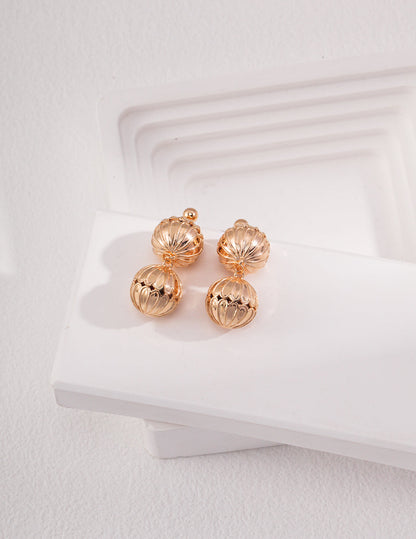 Exquisite Spherical Retro Gold Sterling Silver Earrings