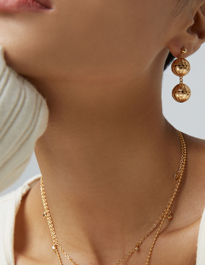 Exquisite Spherical Retro Gold Sterling Silver Earrings