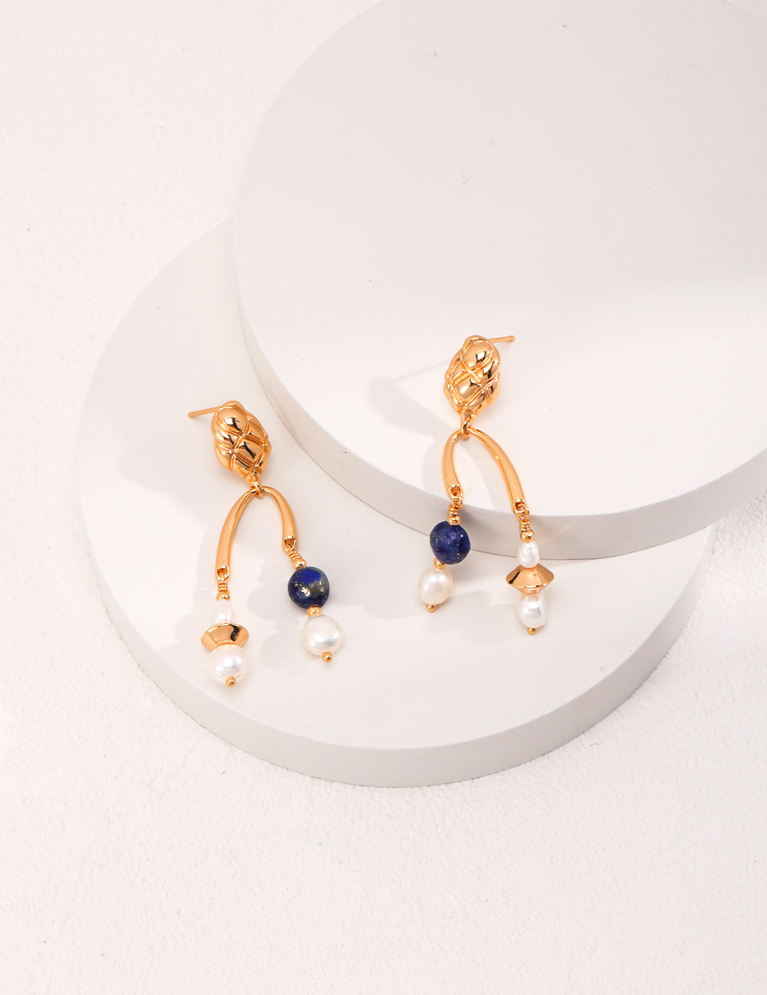 Vintage Elegance: Beaded Sterling Silver Pearl and Lapis Lazuli Earrings