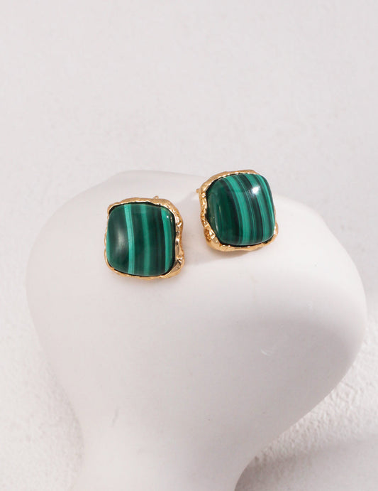 Classy Square Malachite and Sterling Silver Earrings