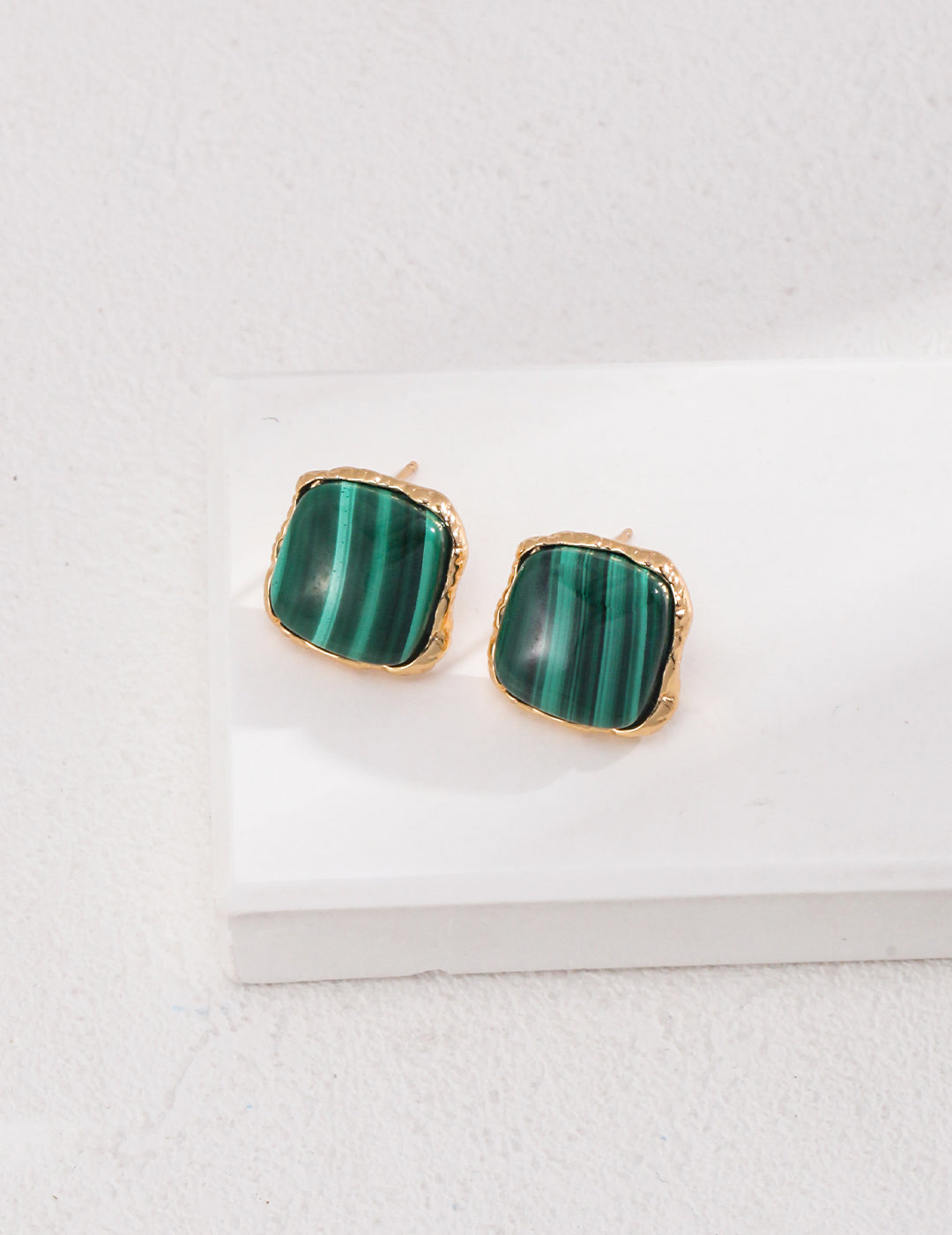 Classy Square Malachite and Sterling Silver Earrings