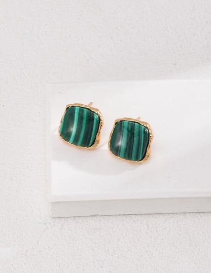 Classy Square Malachite and Sterling Silver Earrings