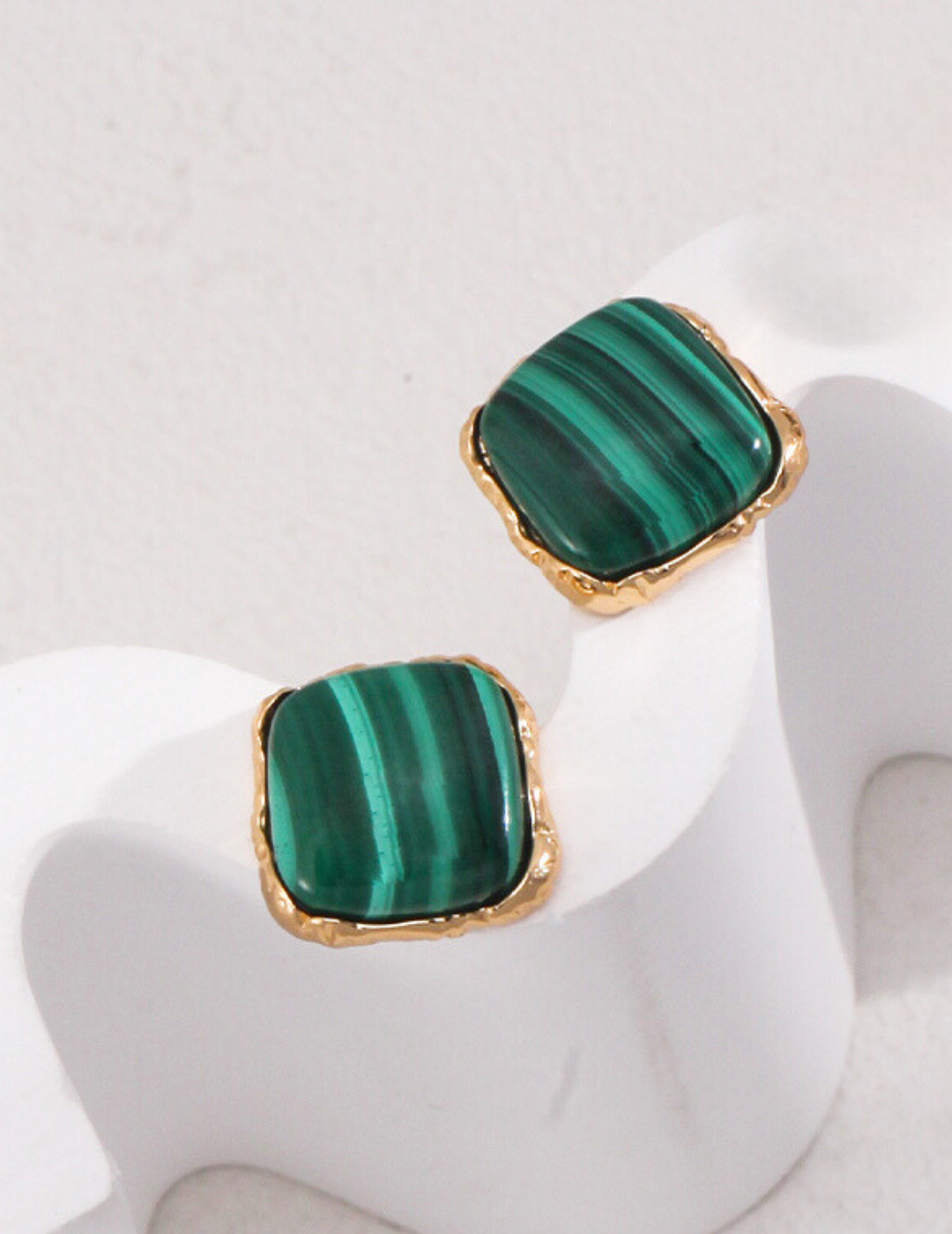 Classy Square Malachite and Sterling Silver Earrings