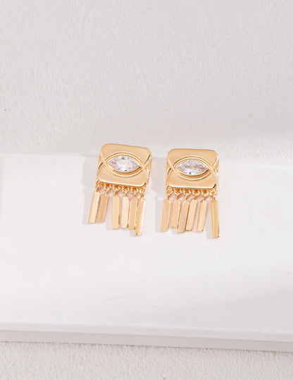 Noble Eye: Retro Gold Zircon and Silver Tassel Earrings