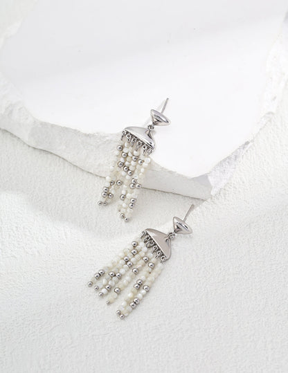 Tropical Elegance: Chic Shell Pearl and Sterling Silver Beaded Earrings