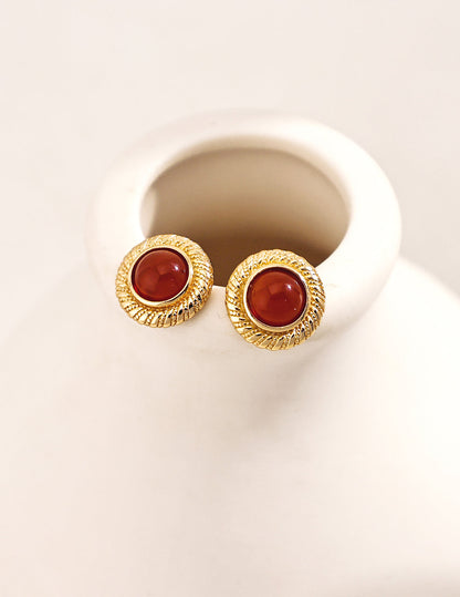 Vintage Red Agate Sterling Silver Earrings