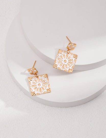 Charming Floral Glaze Drop Sterling Silver Earrings