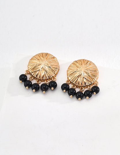 Starry Night Black Agate and Sterling Silver Beaded Earrings