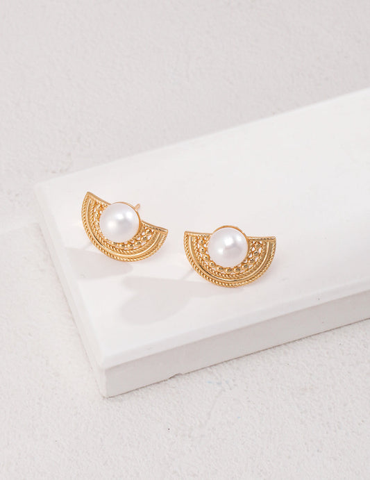 Temperamental Semi-Circular Pearl and Sterling Silver Earrings