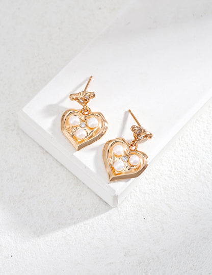 Eternal Love: Vintage Peach Heart Pearl & Sterling Silver Earrings