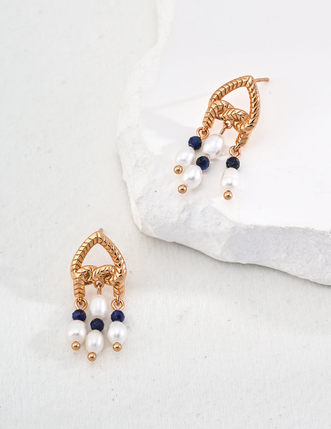 Gorgeous Heart-Shaped Lapis Lazuli and Pearl Sterling Silver Earrings